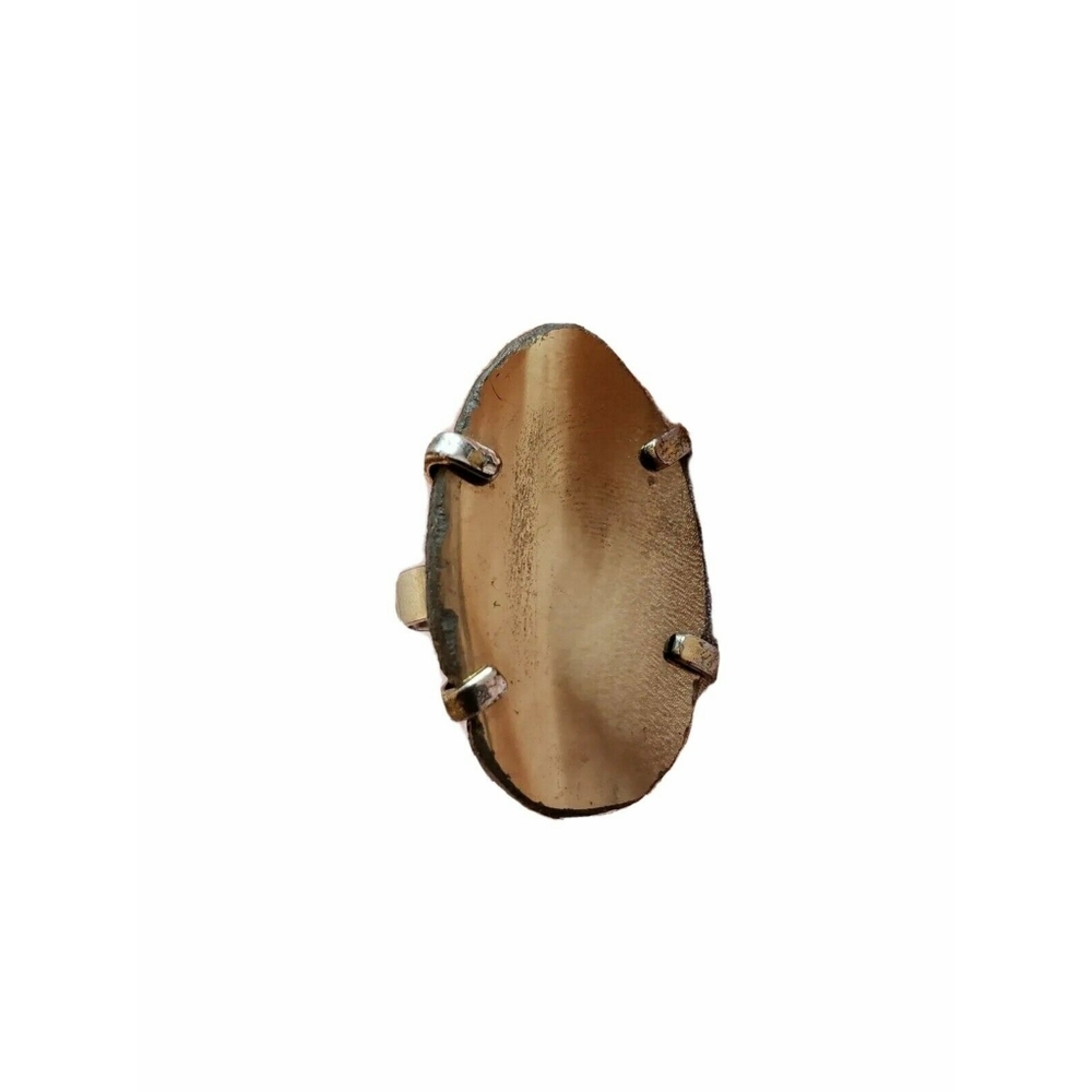 Brushed Dusty Muted Gold Oval Agate Stone Chunky Cocktail Ring Adjustable Size